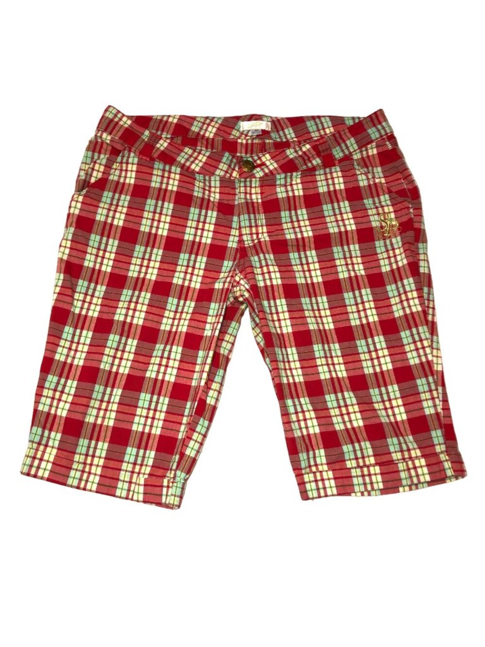 Y2K Southpole Bermuda Shorts Sz 15 Red White Plaid Summer Embroidered Logo Women